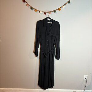 Soft Surroundings black navy blue button down maxi shirt dress